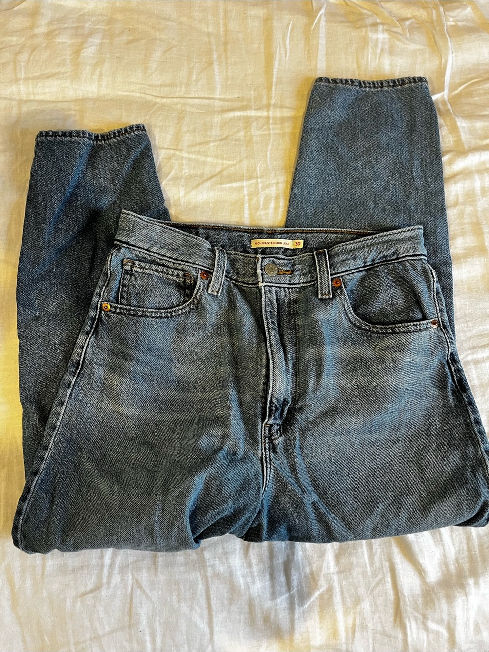 Levi's High Waisted Mom Jeans in Washed Blue